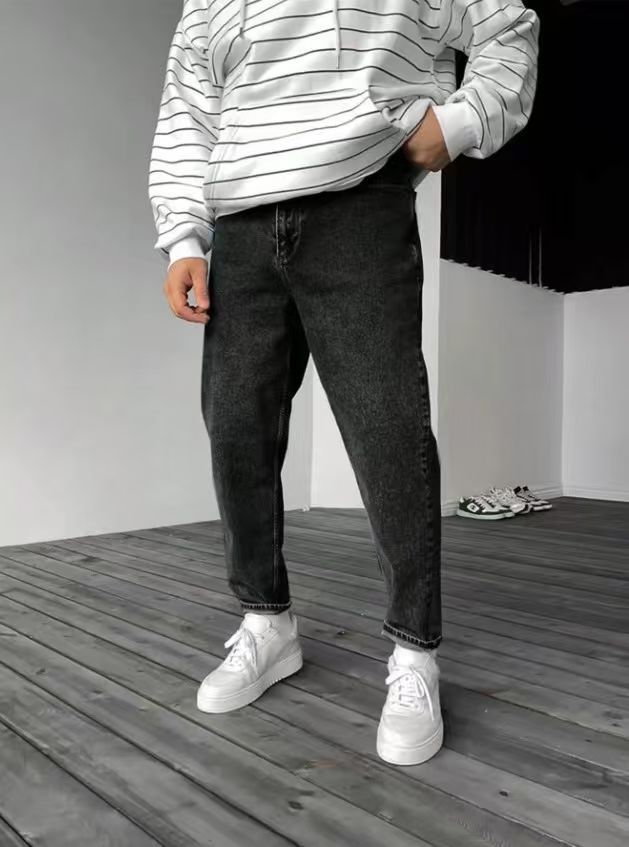 European And American Stretch Men's Jeans Trend Ripped Zipper Small Feet Trousers_mkmklike.com