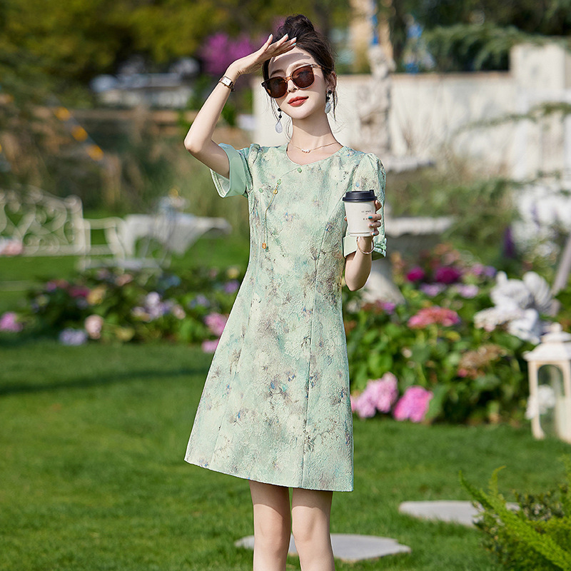 New Chinese Style National Style Improved Cheongsam dress Summer New Women's Elegant Age-reducing A- line Skirt YE6252