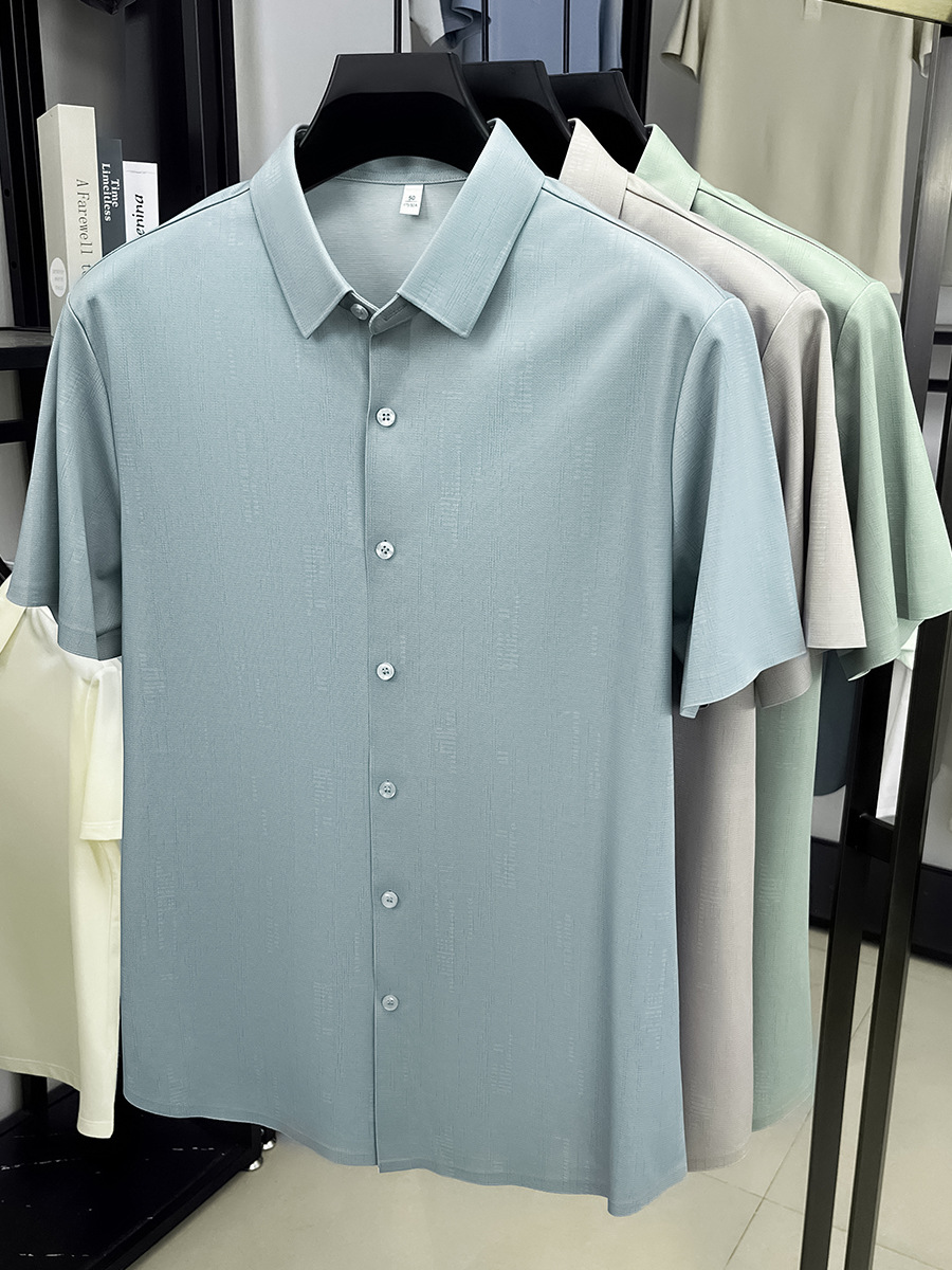 Camisas de manga corta de hombre verano nuevo frío algodón chaqueta de lino de mediana edad de negocios casual sin marca con solapa camisa de media manga