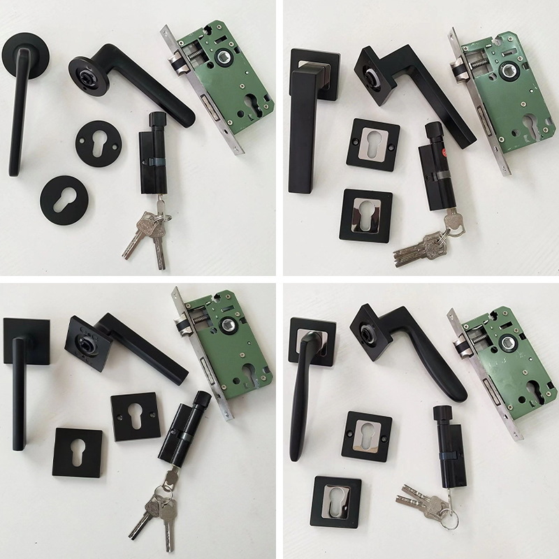 Split cerradura interior del hogar Universal negro dormitorio mudo manija de la puerta de madera grande 58 cerradura cuerpo cerradura de la puerta