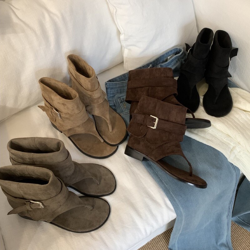 Cowboy Boots Sandals Women's Summer Thong Sandals Women's 2025 New Flats Flip-Flops Retro Women's Shoes Summer Style