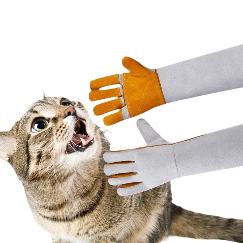 Guantes de Protección para Mascotas, Resistentes a Arañazos de Gatos y Mordeduras de Perros, Entrenamiento Canino, Protección Reforzada, Extendidos, Cálidos, Transpirables, de Cuero Vacuno