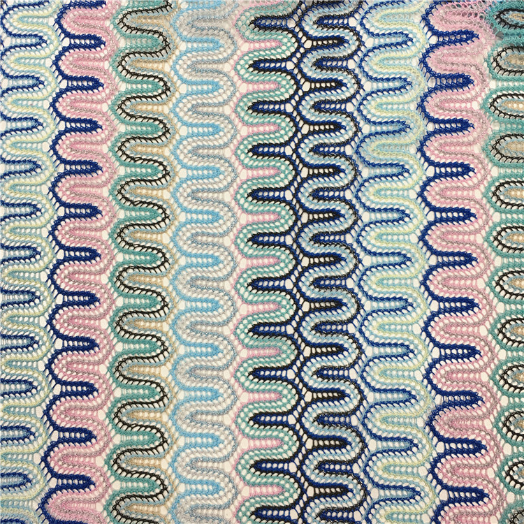 厂家供应针织花色彩色浪花蕾丝花边布女装婚纱串珠钉珠连衣裙