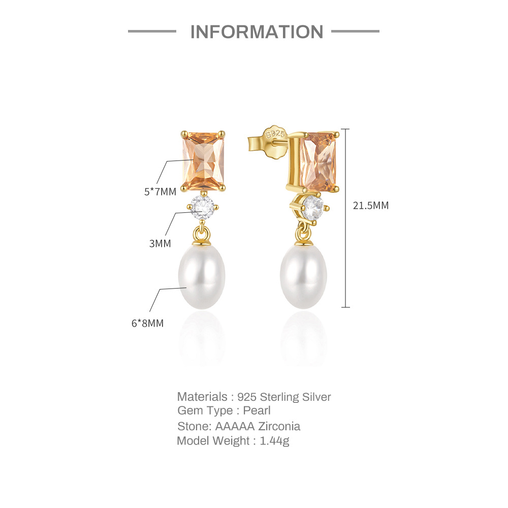 1 Pair Elegant Simple Style Geometric Plating Inlay Sterling Silver Pearl Zircon Drop Earrings display picture 7