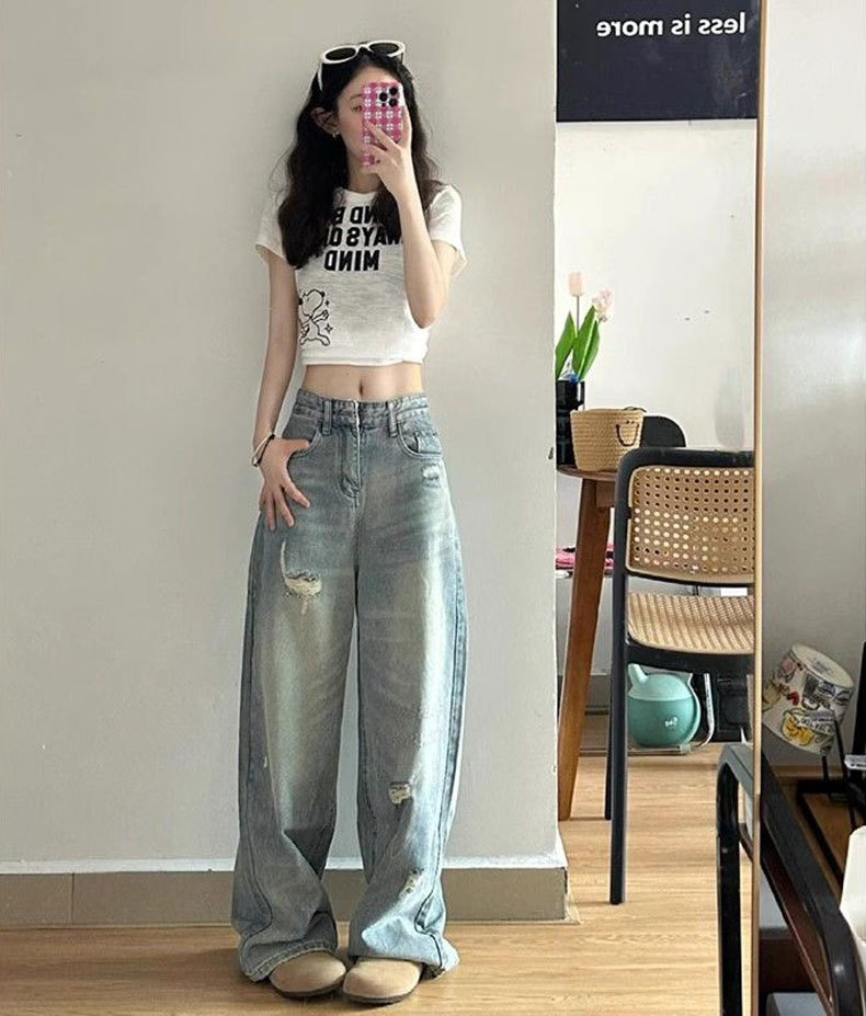 Ženske traperice visokog struka poderane široke svijetle boje_voghion.com