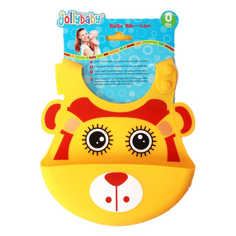 Jollybaby silicona animal babero tridimensional bebé babero alimentación babero ajustable anti-sucio niños babero