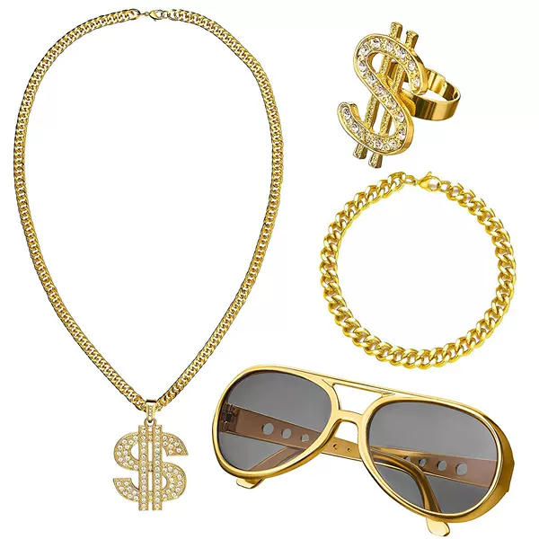 Cosplay Hip-Hop Punk Dollar Necklace Ring Fisherman Hat Glasses Set Men's Rock Cross-Border Wholesale