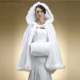 Winter Warm Thickened Cloak Bride Short Cloak Women's Velvet Shawl Lining Crystal Fleece Lining Faux Rabbit Fur