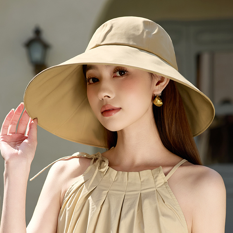 Nón chống nắng vành rộng phong cách Hàn Quốc che mặt tia UV — Màu đen