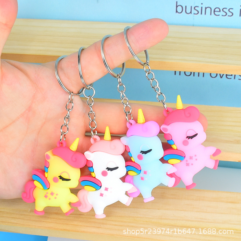 Rainbow Unicorn Keychain Stereo Doll Cartoon Pony Soft Rubber Keychain School Bag Pendant Children's Small Gift