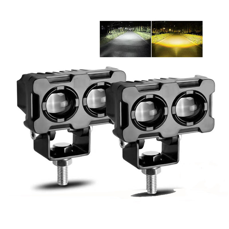 Lámparas de motocicleta LED de dos ojos, luces de trabajo de tres ojos, luces de automóvil LED de dos colores, luz de alto nivel y cerca