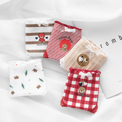 lovely Little Bear Middle-waisted solar system girl student Cotton lady Triangle pants Year of fate gules pure cotton Underwear