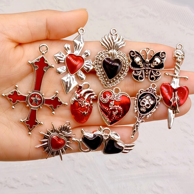 Gothic Punk Exaggerated Heart Cross Sword Pendant DIY Bracelet Necklace Clothing Beaded Accessories Material