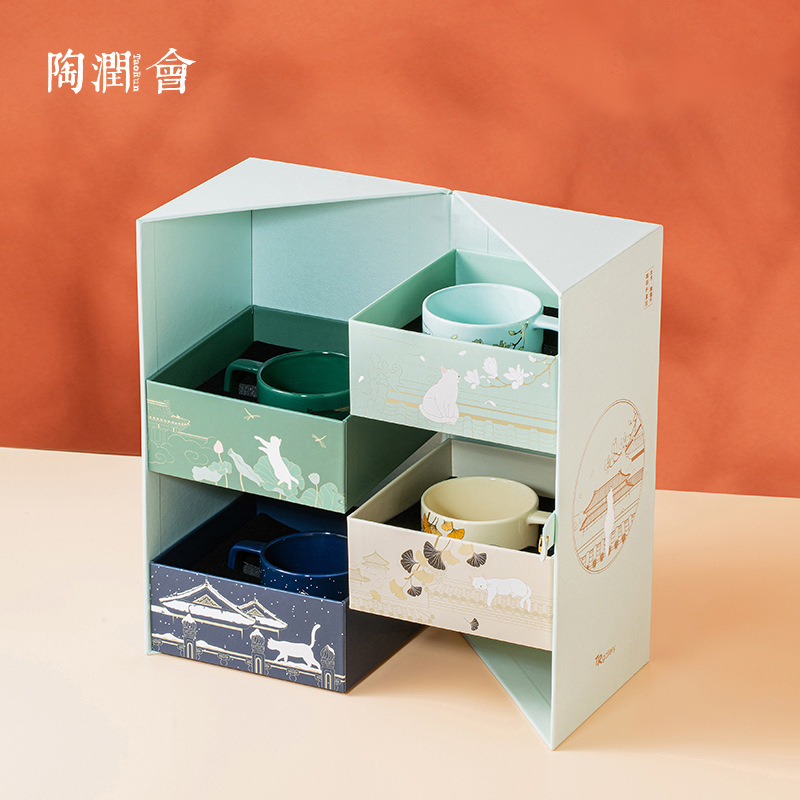 Cultural creativo juego de café Taza Real Gato Cuatro Estaciones caja de regalo Taza de cerámica taza de regalo de negocios impreso logo Festival regalo de Año Nuevo regalo