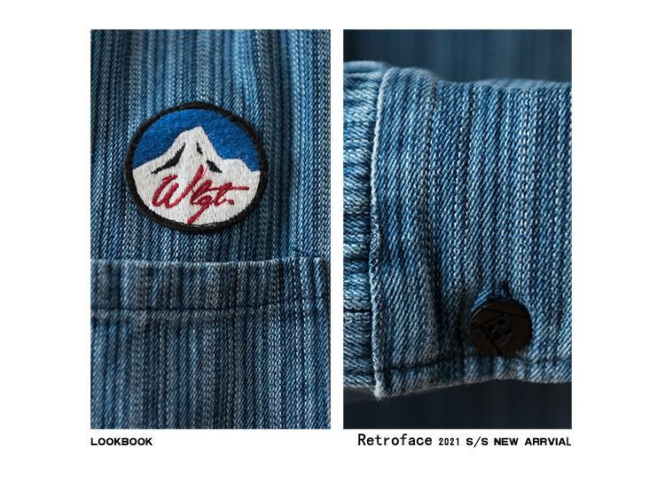Amerikaans gestreept denim overhemd met borduursel voor heren_voghion.com
