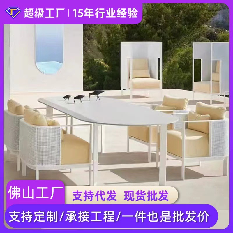 Muebles para patio, al aire libre, impermeables, resistentes al sol, para terraza de jardín, comunidad, asientos de acero inoxidable, sofá, estilo nórdico minimalista.