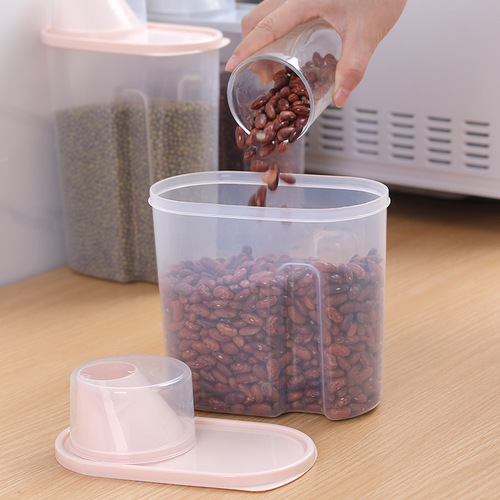 Kitchen multi-grain cans with measuring cups, grain sealed fresh-keeping boxes, large-capacity rotating storage cans, transparent storage boxes with lids