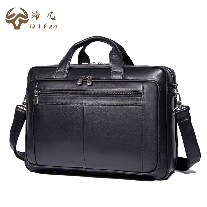 Genuine Leather Men's Briefcase, Men's Business Bag, 17inch Computer Business Bag, Top-Grain Cowhide Briefcase, Handbag, High-End