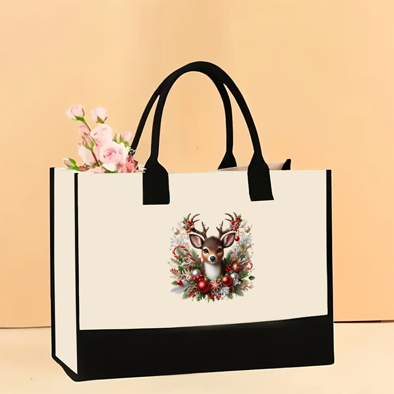 Bolso de hombro de lona de venta caliente transfronterizo Bolso Tote impreso de gran capacidad Bolso de compra portátil ligero de moda para mujer