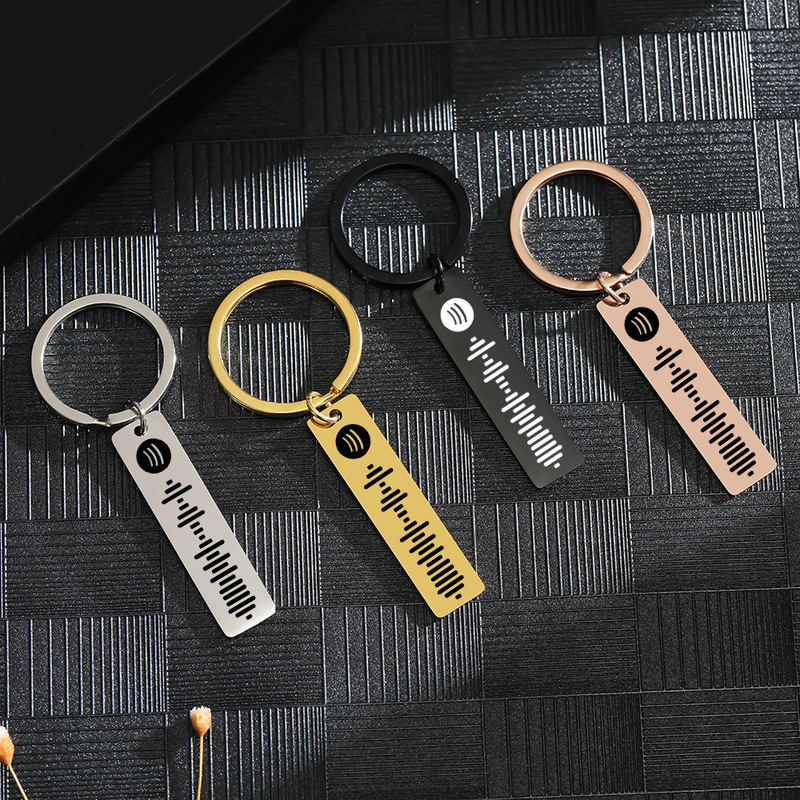 Cross-border hot selling personalized simple mirror stainless steel Spotify music scanning key chain DIY strip pendant