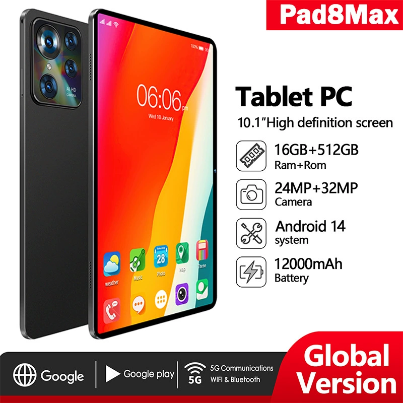 Планшет (Pad8Max) 10,1" Android 14, 16 ГБ+512 ГБ, 12000 мА·ч, 5G/Wi‑Fi/Bluetooth