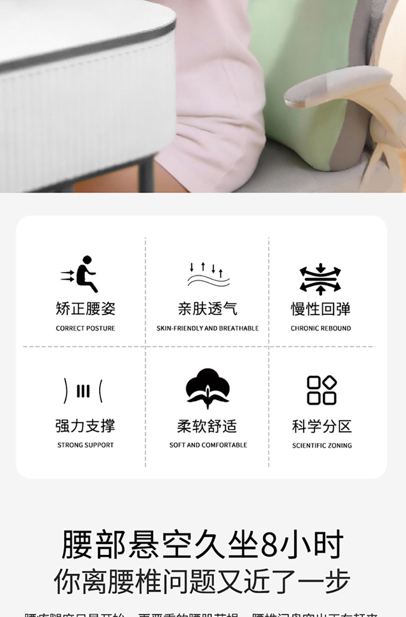 Lumbar Support for Office, Cool Backrest for Long Sitting, Memory Foam Office Chair Cushion, Car Lumbar Support Pillow