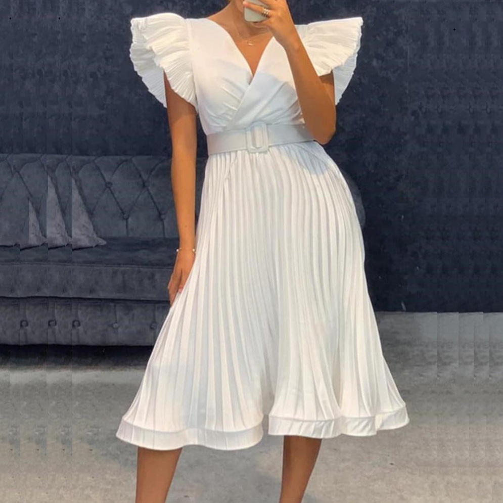 أزياء المرأة مثير Vneck تحلق الأكمام مطوي Dresspicture3