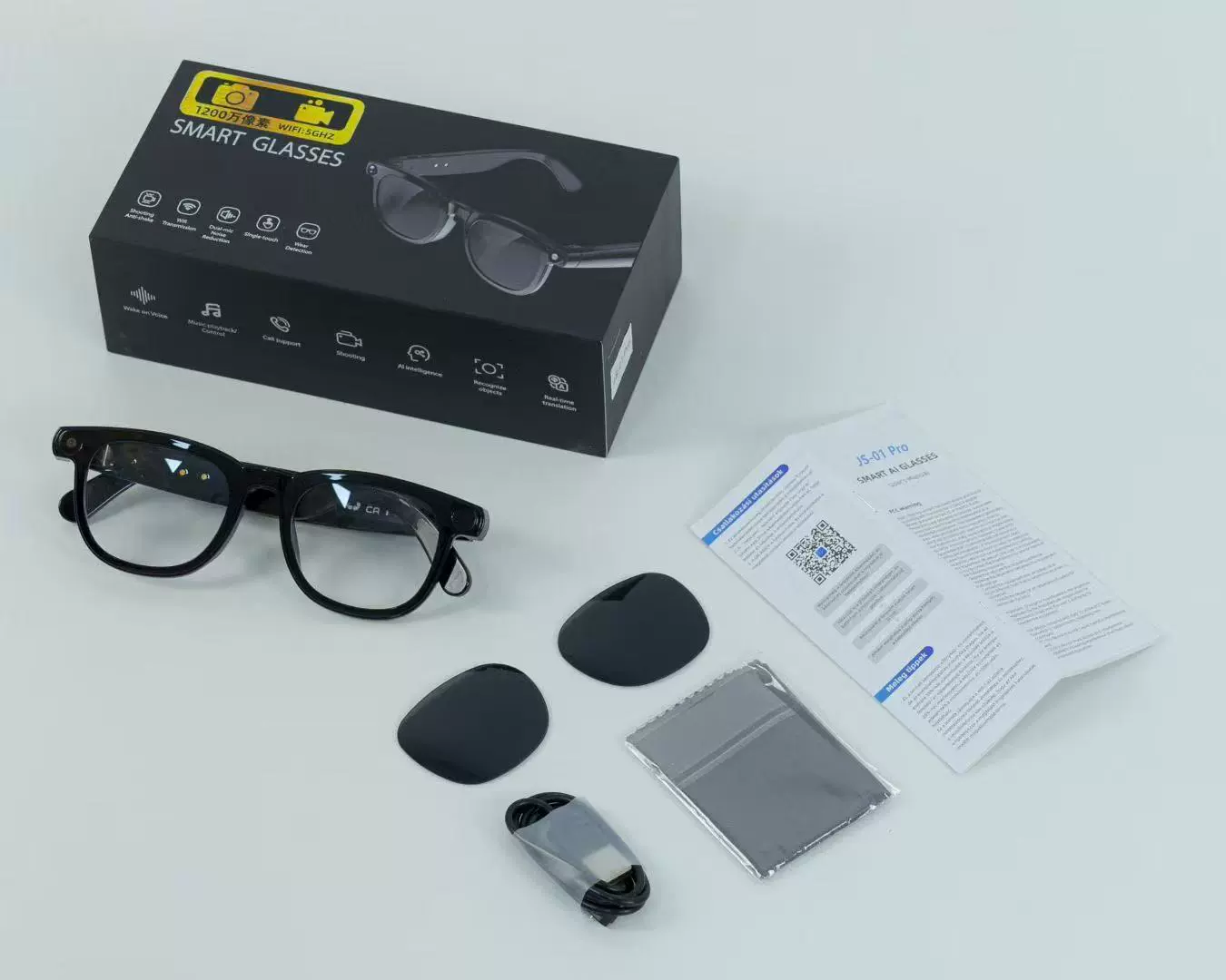 Умные очки (JS) JS01PRO — 12 МП камера, ИИ-перевод, звонки и фото
