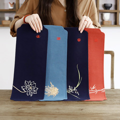 A5L小茶席棉麻布刺繡字LOGO茶簾桌旗中式禪意茶道布藝干泡茶杯墊