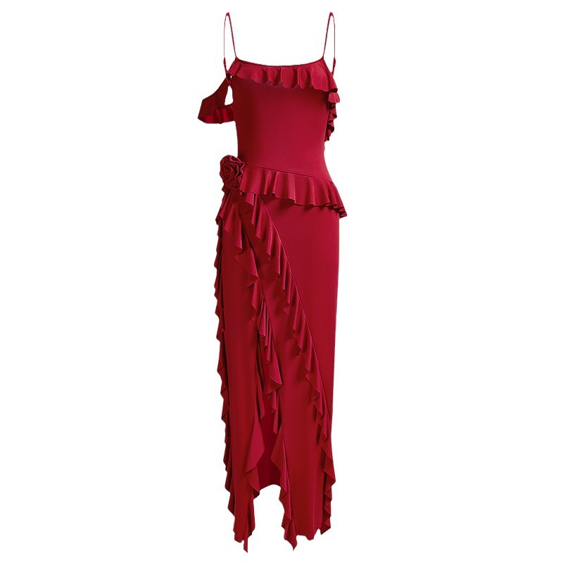 Women's Clothing new sexy fashion solid color backless slit splicing suspender long skirt_senzul.com