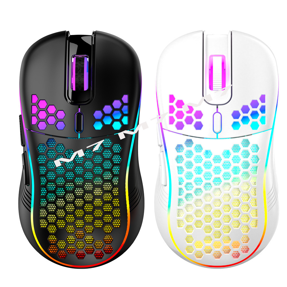 Kablosuz şarj özelliğine sahip, RGB aydınlatmalı, hafif oyuncu dizüstü bilgisayar aksesuarı olan oyuklu mouse.