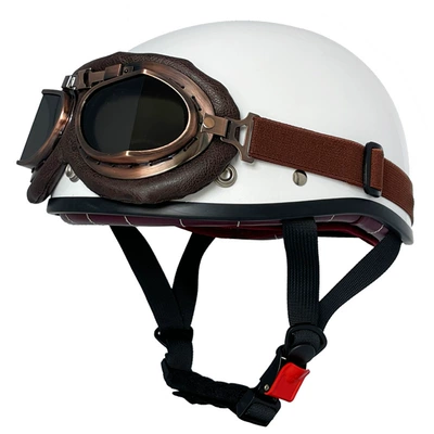 Motosiklet kaskı (dəbilqə) — retro helmet men's and women's - bright-white-copper-mirror-m