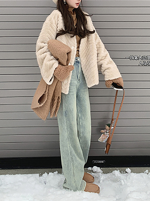 Princess Also Loves Jeans Series/Versatile Slimming Look High-Waisted Straight Floor-Length Velvet Jeans