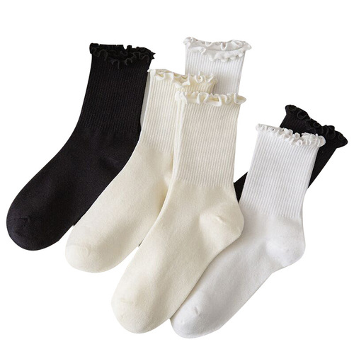 White fungus edge pile socks autumn and winter new Japanese jk socks women's Lolita Mary Jane shoes lace mid-calf socks