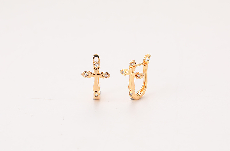 Simple 18k Gold Cooper Zircon Cross Earrings display picture 4