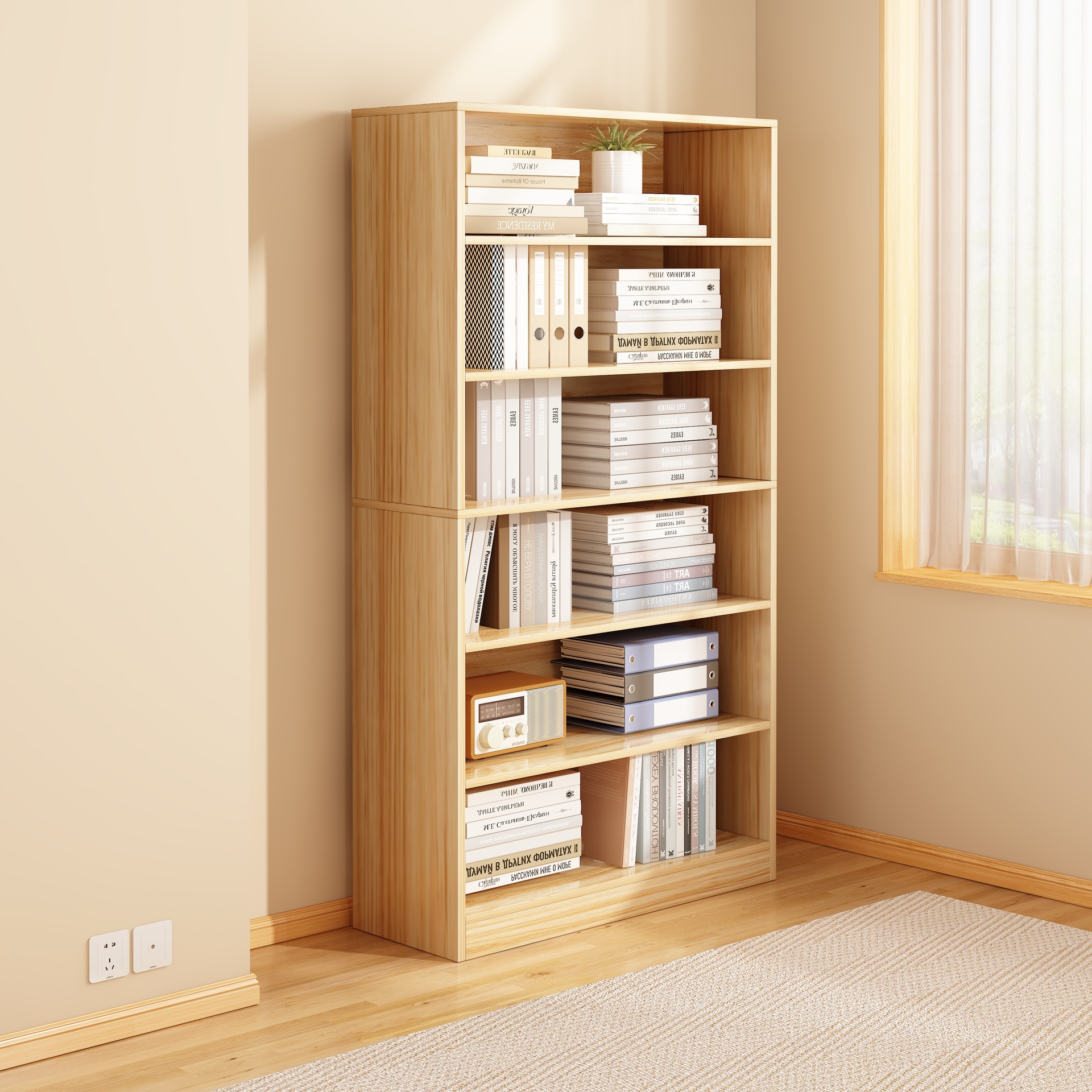 Bookshelf Storage Rack Integrated Wall-Mounted Multi-Layer Bookshelf Home Living Room Storage Locker Floor-Standing Lattice Bookcase