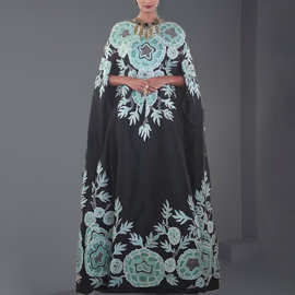 跨境亚马逊欧美外贸女装时尚印花宽松连衣裙中东大码穆斯林长袍