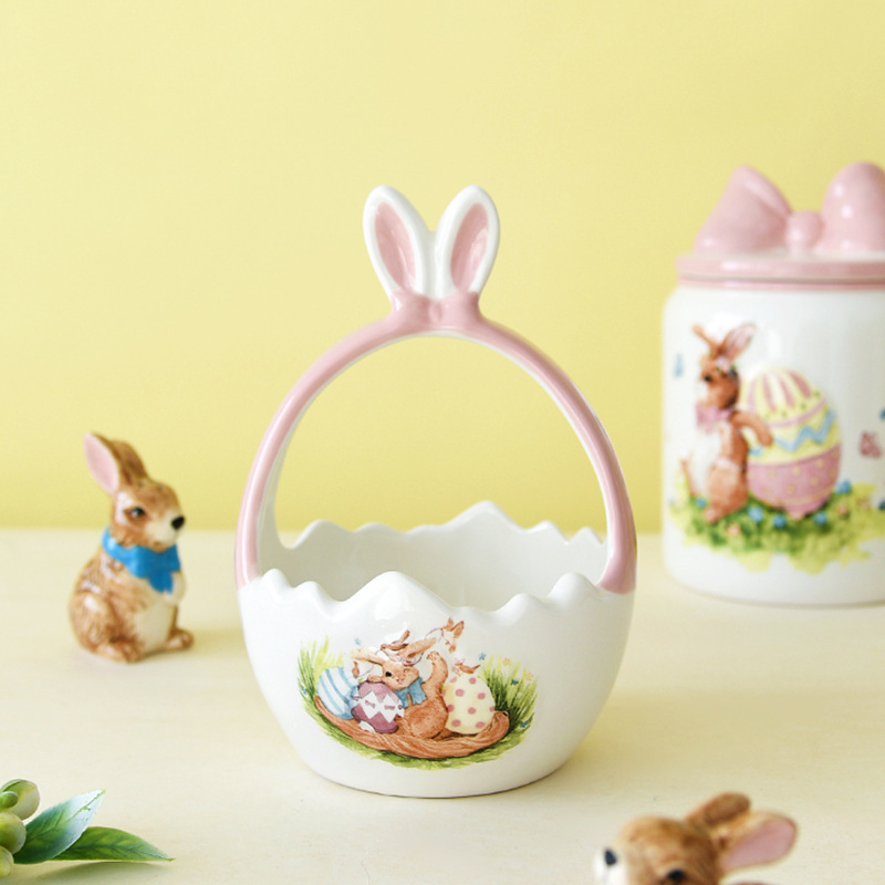 Cerámica de Pascua dibujos animados conejo cubiertos adornos encantadores set de platos para el hogar nuevos productos en stock