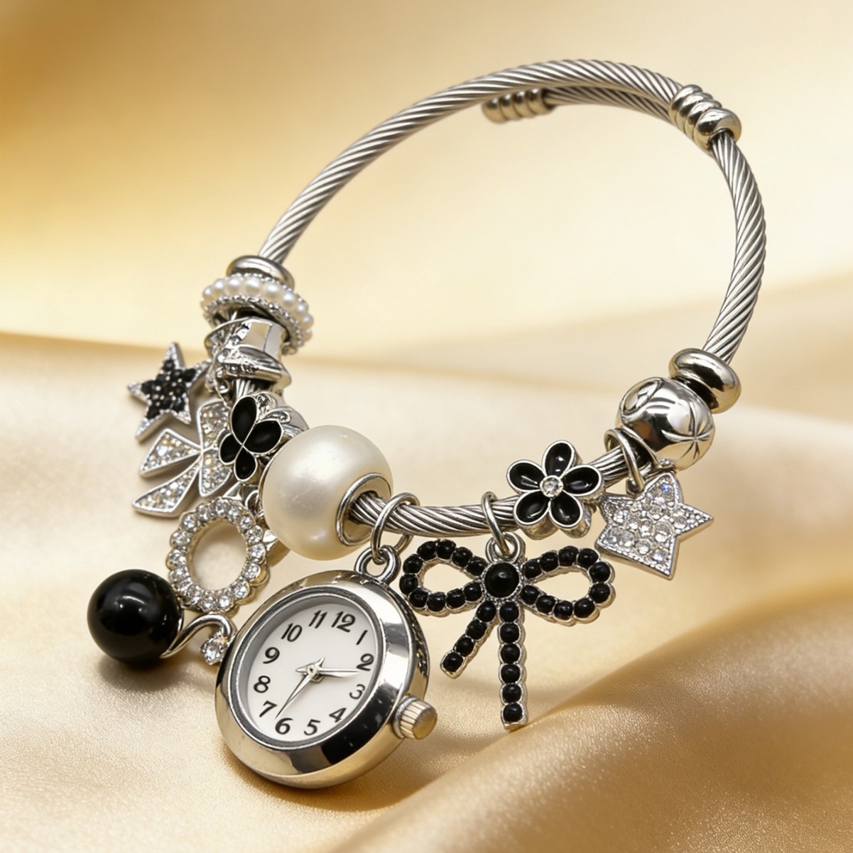 Panjia pulsera explosiva rosa / blanco / negro gatito colgante reloj pulsera moda exquisita joyería minimalista