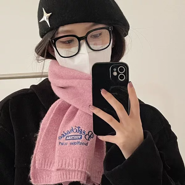 Wool Knitted Wool Scarf for Girls Winter 2022 New Versatile Korean Style High-End Student Warm Pink