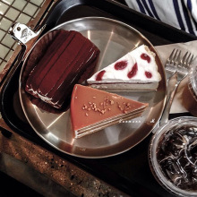 圆形韩国烤肉盘餐盘高级感分餐盘蛋糕盘家用不锈钢平盘极简茶点盘