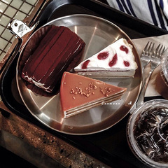 Round Korean barbecue plate, high-end dining plate, cake plate, household stainless steel flat plate, minimalist refreshment plate