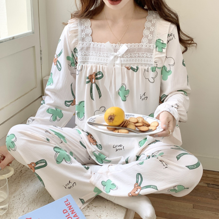Estilo japonés Rosa Plaid pijamas para las mujeres primavera y otoño dulce princesa estilo manga larga más tamaño grasa M homewear