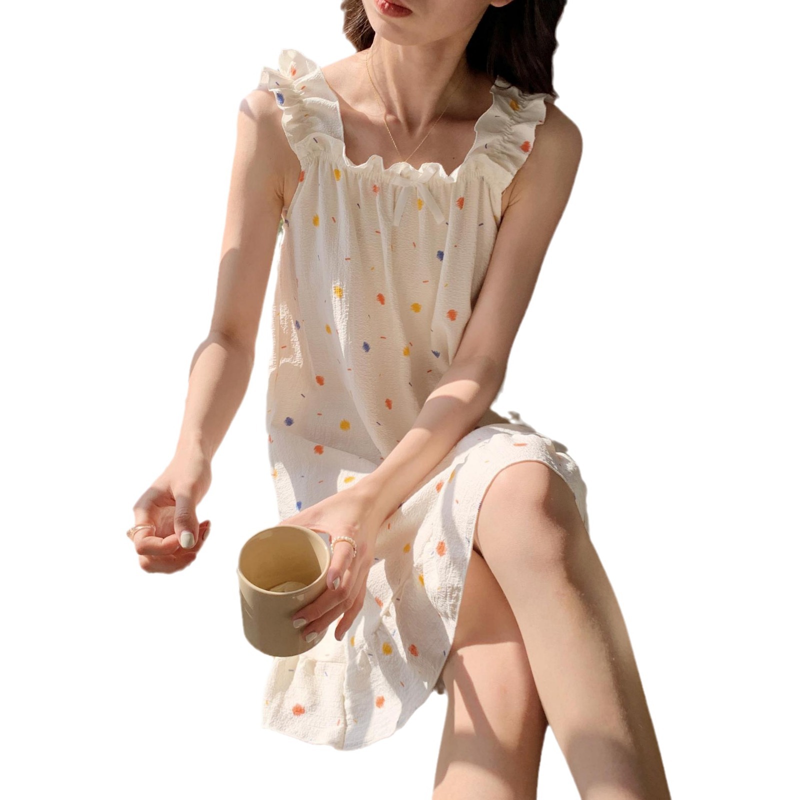 Pijama de mujer verano tejido espuma tejida tela arrugada cabina pijama princesa falda de viento suelta vestido de casa verano