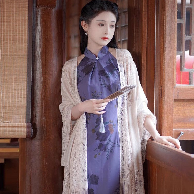 Beige Hollow-Out Tassel Qipao Shawl for Women, 2026 New Spring/Summer Thin Lace Cape Cardigan Beige Hollow-Out Tassel Qipao Shawl for Women, 2026 New Spring/Summer Thin Lace Cape Cardigan