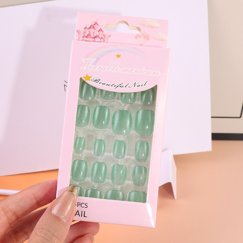儿童纯色猫眼穿戴甲可爱成品甲片儿童背胶指甲片月光猫眼假指甲|undefined