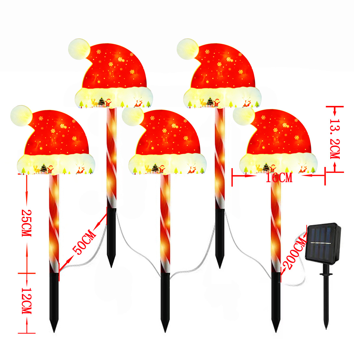 LED聖誕節路牌STOP裝飾燈 太陽能一拖五聖誕帽房子庭院布置 地插