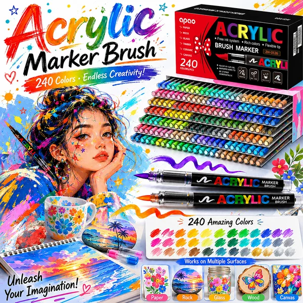 Soft-tip direct liquid acrylic marker pen for DIY, opaque and layerable, art painting pen with intelligent ink control