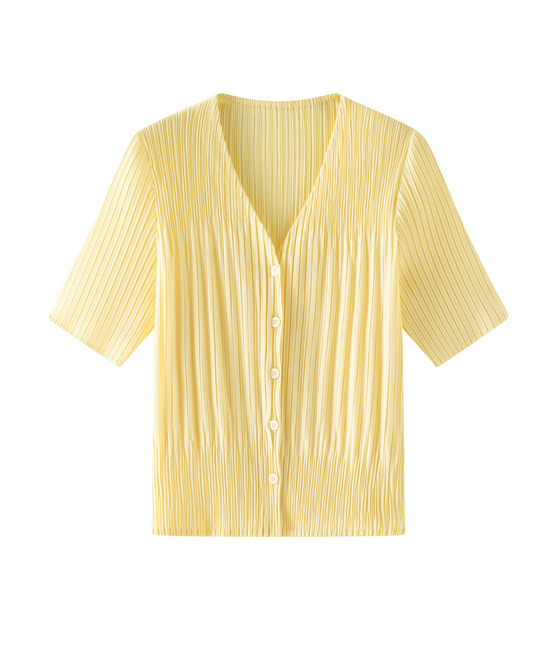 Áo khoác cardigan nữ cổ V tay ngắn xếp ly dáng rộng chống nhăn đi làm — màu be chi tiết 13
