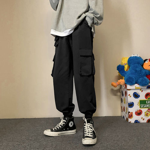 Men's Spring Pants Korean Style Trendy Work Pants Men's Drawstring Pants Loose Nine-Foot Pants Men's Sports Casual Pants